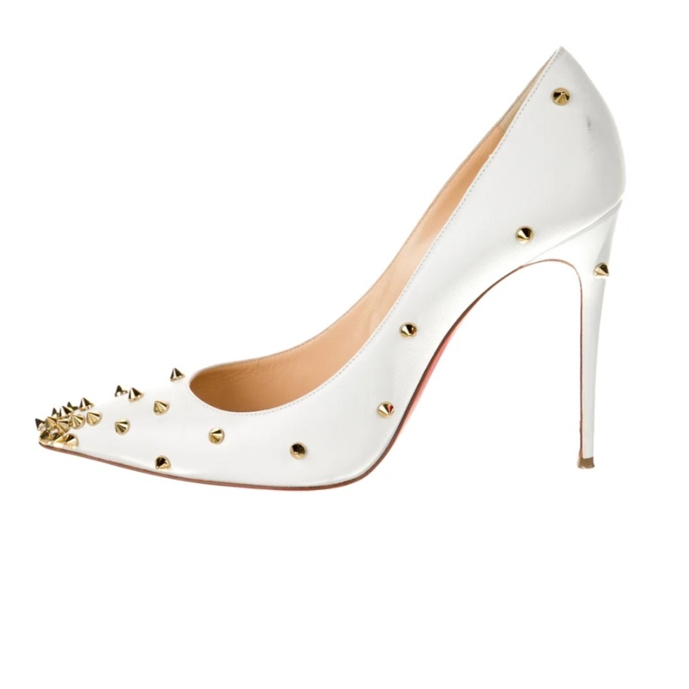 Christian Louboutin White Leather Degraspike Embellished Spiked Stiletto Heel 40
